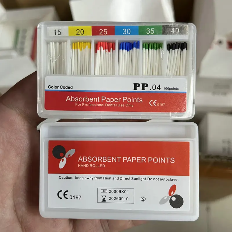Materiał dentystyczny Punkty papieru 04 Stożek 15-40 #   Instrument endodontyczny do końcówek kanałowych przygotuj narzędzie dentystyczne stomatologia