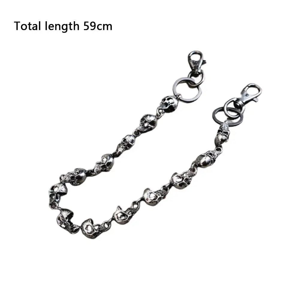1pc 59cm Men Waist Key Chain Skull Head Metal Vintage Jeans Hip Hop Punk Key Chain Fashion Biker Pants Skeleton Trousers Jewelry