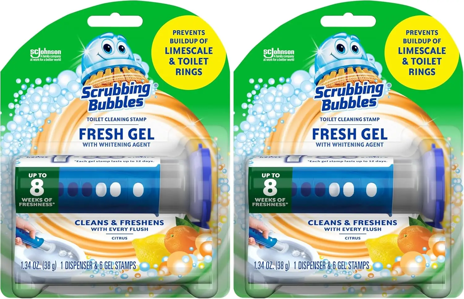 Gel Limpiador para Inodoros en Pastillas, Paquete de 6 con Dispensador, Aroma Cítrico, Combate el Sarro y las Manchas