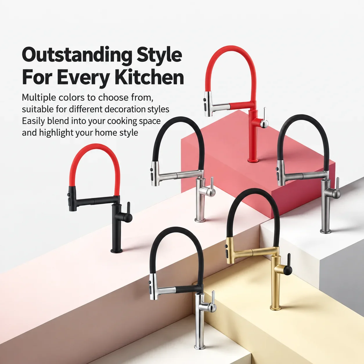 Brass Red Pull Out Kitchen Faucet, Magnetic Retract, Flexible Silicone Hose, Hot Cold Sink Mixer, 3 Mode Rain Blade Spray