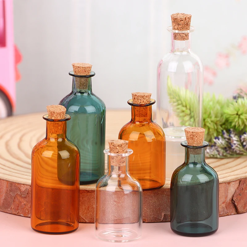 1:12 Dollhouse Miniature Glass Bottle Cork Cover Storage Tiny Jar Vials Vase Decor Toy Dollhouse Decoration Accessories