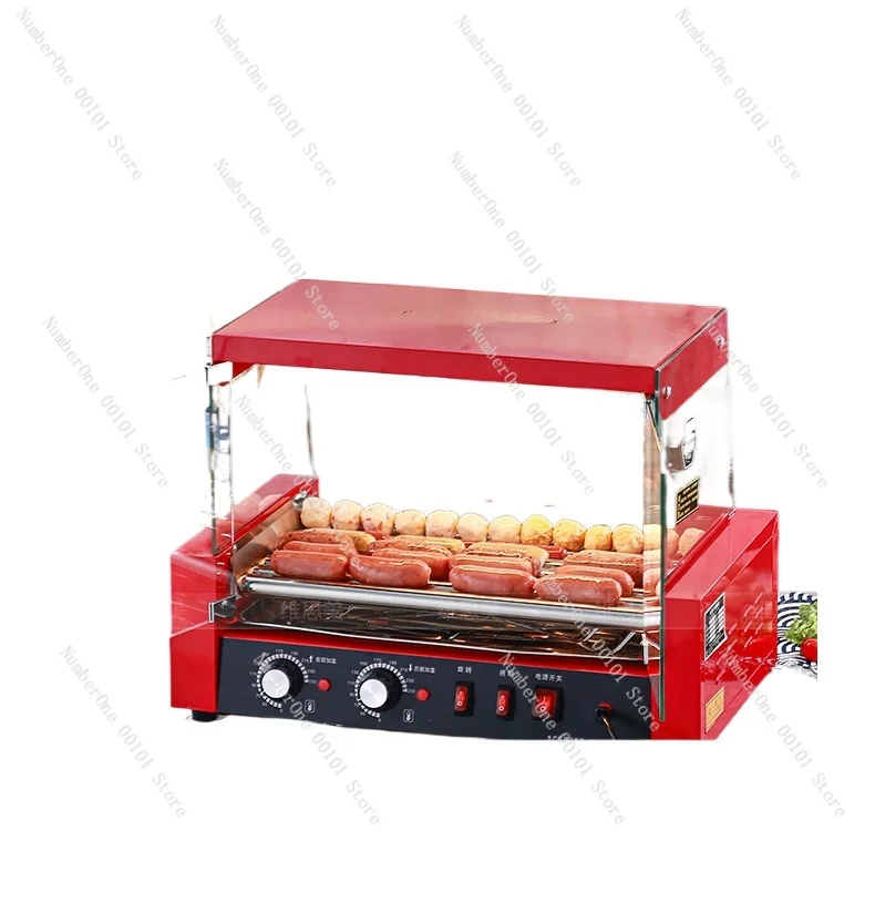 Sausage grilling machine, automatic Taiwan hot dog machine, chain rotation, flat top storage, ball grilling machine 7 tubes