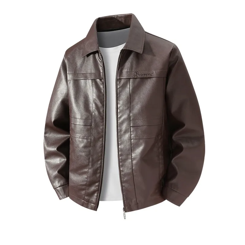 Men's Plus Size Thin Lapel Leather Jacket Korean Slim Casual Outerwear for Spring Autumn