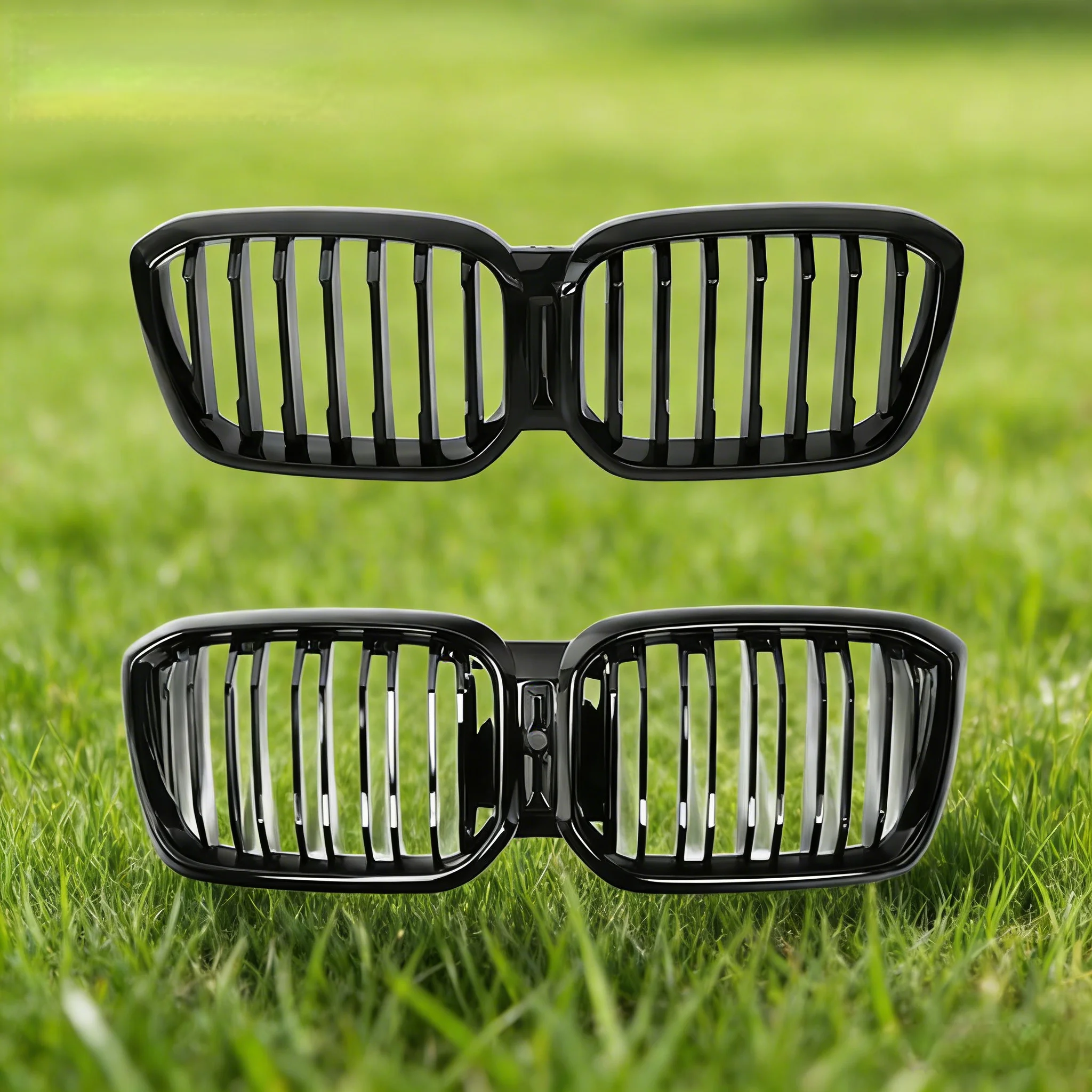 

Для BMW X3 G01 X4 G02 2022-н.в. Глянцевая верхняя решетка радиатора в стиле Single Line, полностью черная, с блестящими линиями, двойные ламели, для переднего бампера