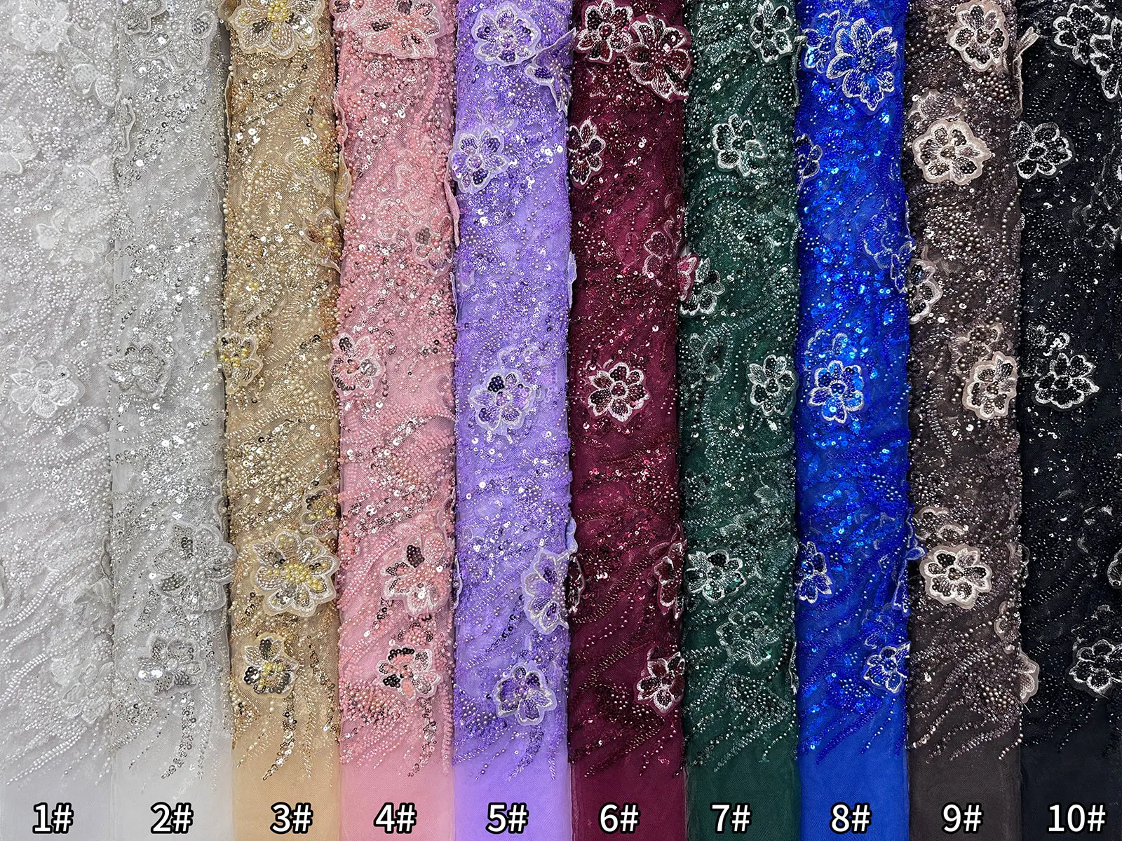 3D Königsblaue Afrikanische Stickerei-Spitze Perlenbesetzter Spitzenstoff 2026 Hochwertige Nigerianische Pailletten Französische Spitze für Damen Hochzeitskleid – Detail 35