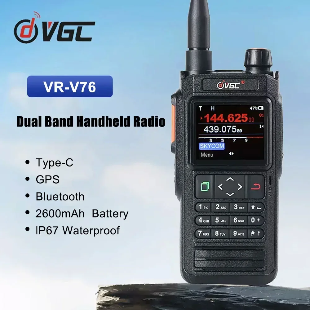 

VGC VR-V76 UV Dual Band Radio V76 IP67 Waterproof V76 1.77 Inch 2600mAh UV Two Way Radio V76 Support GPS APRS Handheld Radio