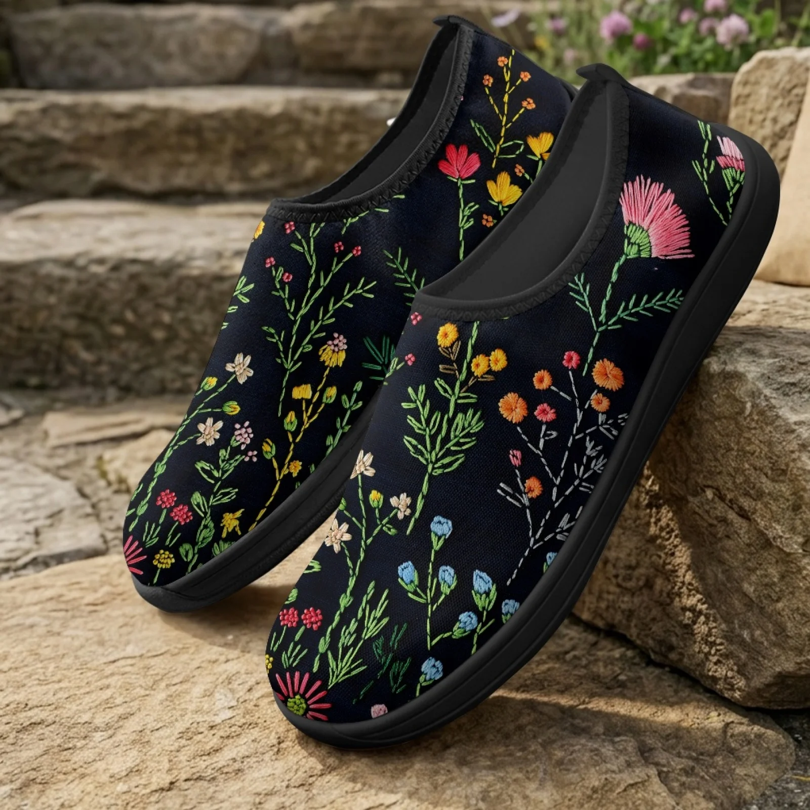 XIXIRIMIDO Women's Slip-on Wide-toed Shoe Nurse Shoes Men's Sneakers and Casual Shoes Zapatillas de Mujer Tenis Feminino Flower