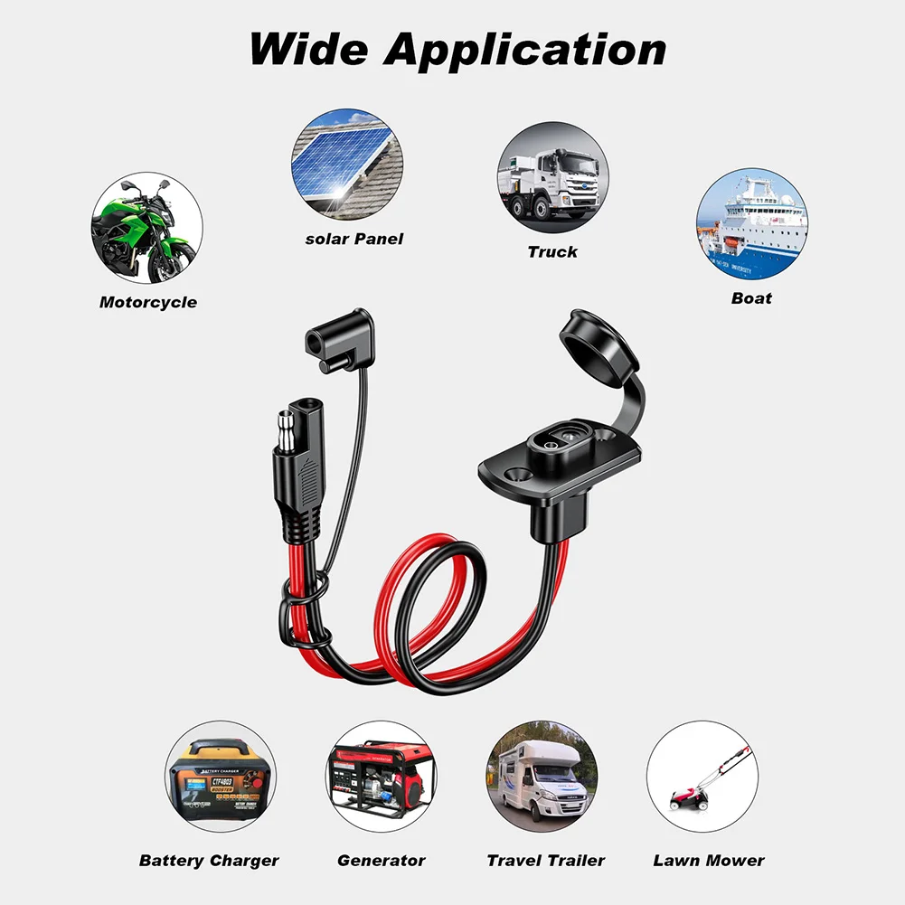 12AWG 30CM SAE Power Socket SAE Waterproof Quick Connect Panel Mount Universal Flush-Mountable Connector for Moto Battery