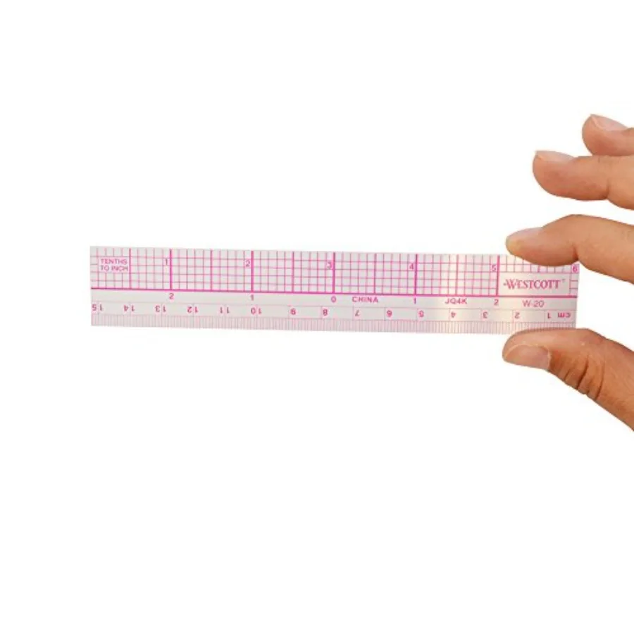 Transparent 10ths Graph Ruler for classroom use, plastic material, clear color, dual scales with zero-centering precision
