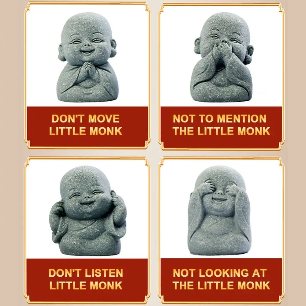 4pcs Cute Buddha Statue Little Monk Figurines Monks Buddhism Figurines Little Monk Ornaments for Home Office Car Aquarium Decor