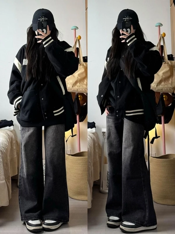 

Мужские джинсы с высокой талией, свободного кроя, в стиле ретро, широкие штанины, большие размеры (до 300 фунтов), осенне-зимние повседневные брюки