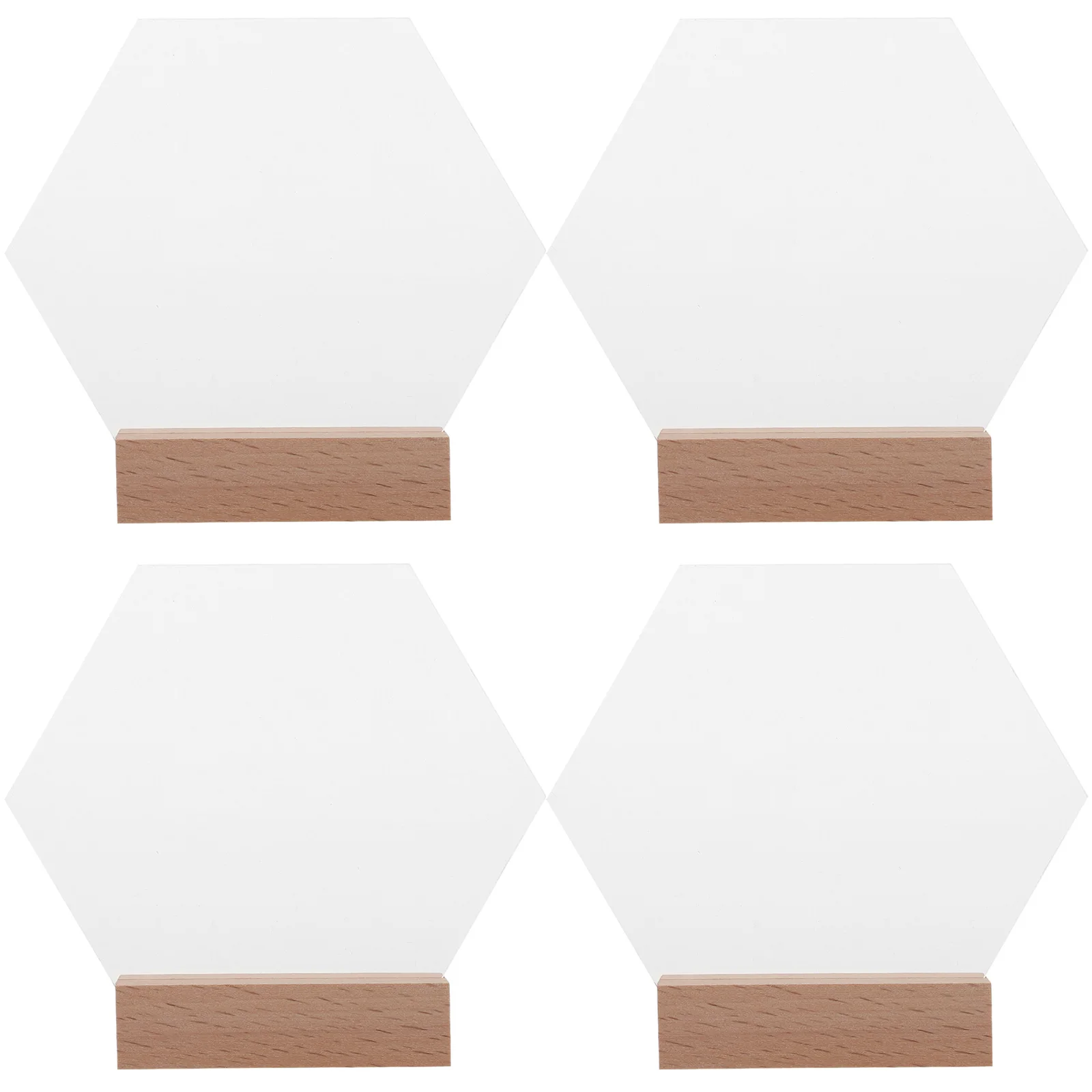 

4 pcs Wedding Table Numbers Clear Acrylic Hexagon Sign Wood Base Blank Display Stand Seats Cards Holder