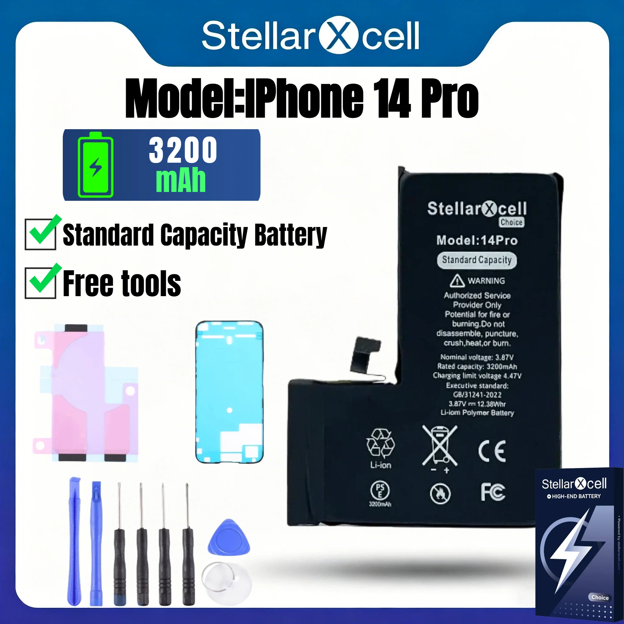 StellarXcell Choice Akku für iPhone, Versand aus Deutschland, für iPhone 11 12 13 14 15 mini Plus Pro Promax, Standard-Kapazitätsakku, Standard-Qualitätsakku, iPhone-Akku-Ersatz mit kostenlosen