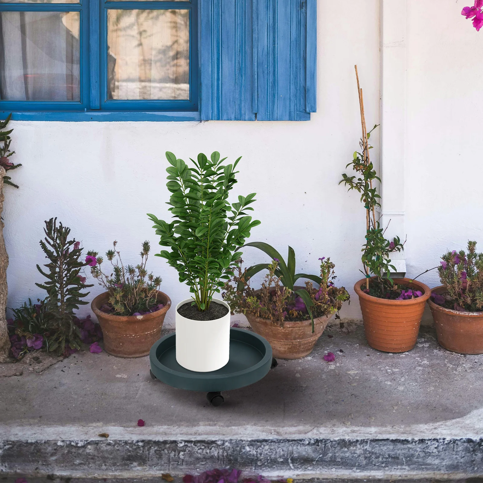 

Heavy Duty Round Flower Pot Mobile Chassis Rolling Planter Base Indoor Outdoor Movable Plant Stand with Wheels Tray