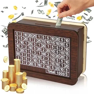 1000/3000/5000/10000 Euro Money Box Wooden Money Box Reusable with Savings Target and Number Box Home Decoration 3 best sales unfinished wood boxes - №1