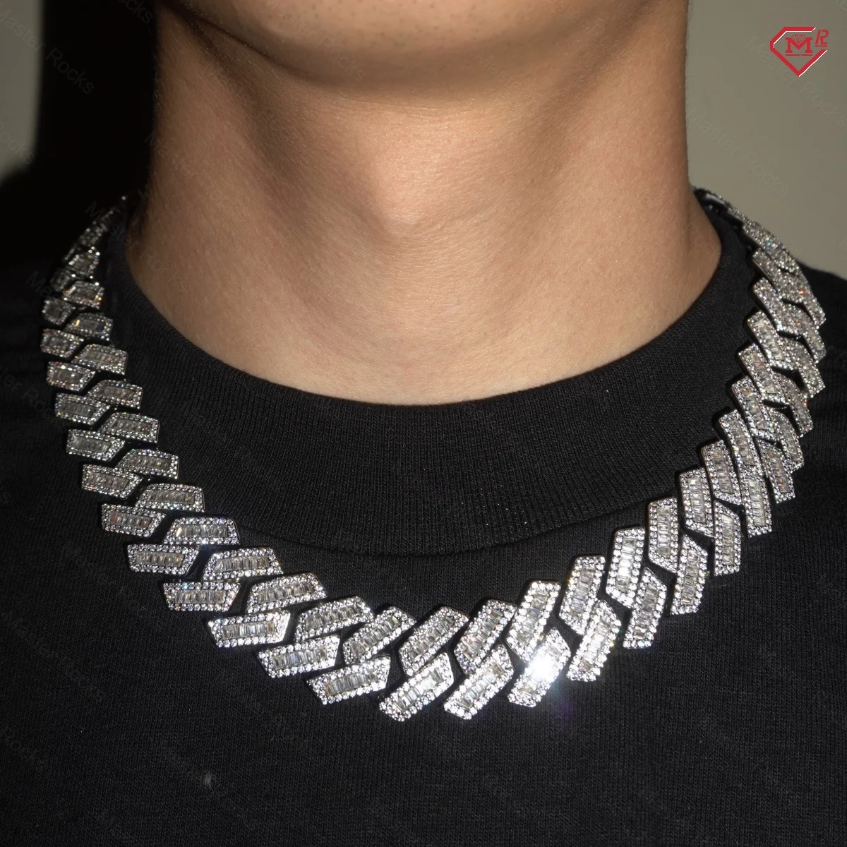 

Hip Hop Cuban Chain 20mm Baguette Cut 925 Sterling Silver Prong Setting Miami Moissanite Cuban Link Chain