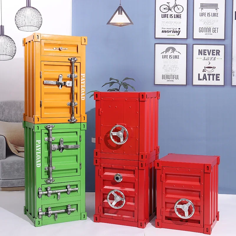 Container Cabinet simple Home Storage Iron Art Bedside Chest Retro Creative Small Storage Cupboard Easy To Clean