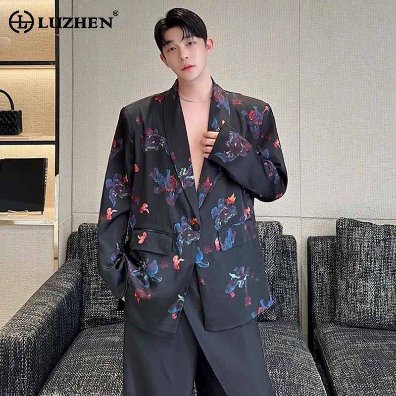 

LUZHEN Personality Printed Trendy Suit Jackets Original New Autumn Men's Fashion Handsome Korean Luxury Blazers Coats LZ5312