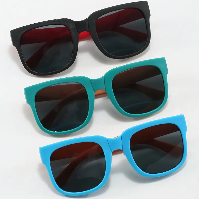 3 Pairs of Foldable Square PC Fashionable Retro Sunglasses for Boys and Girls UV Resistant Glasses for Outdoor Outings