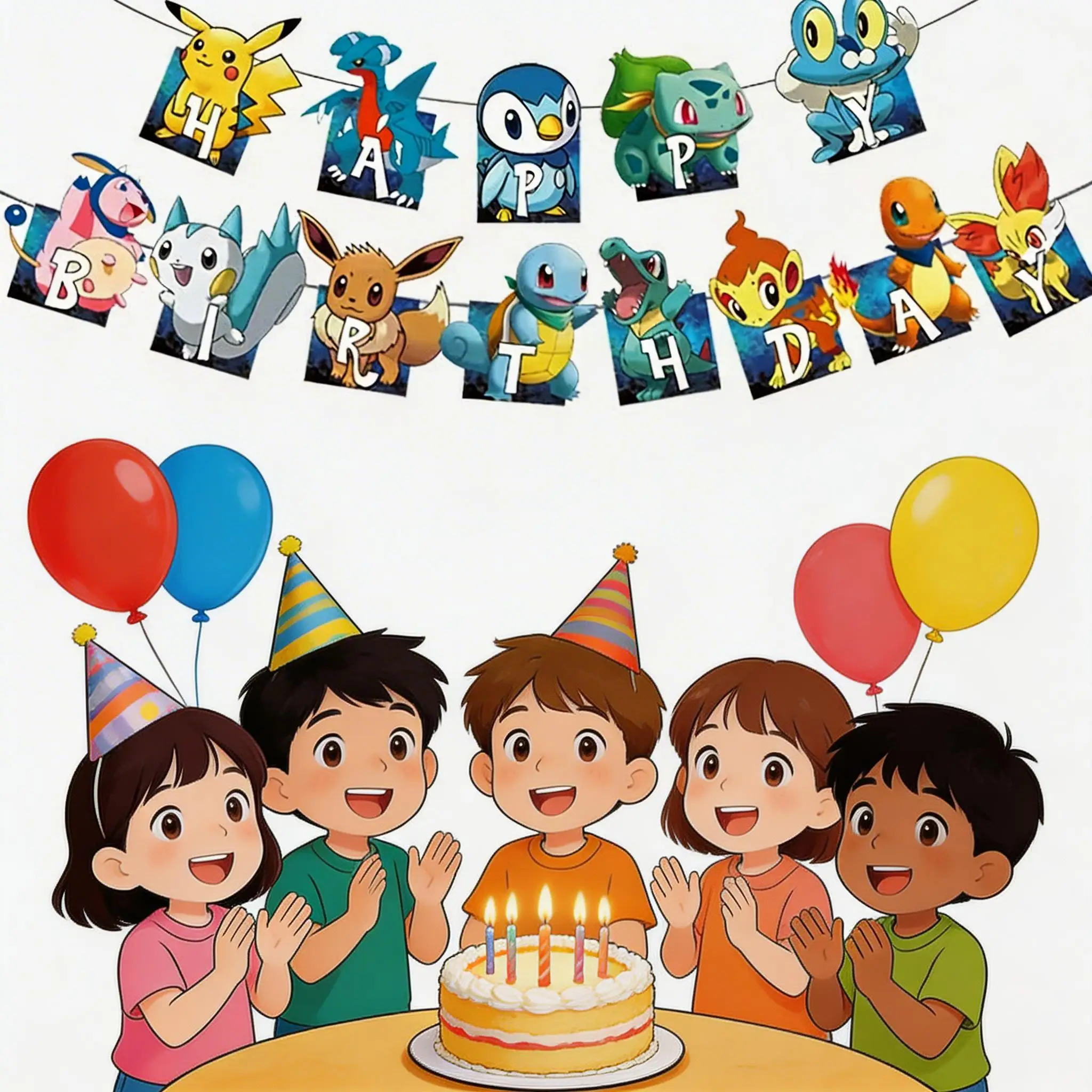 Pokemon Happy Birthday Banner Party Dekoration Pikachu Flaggenbanner Babyparty Kinder Jungen Gastgeschenke Geschenke für Partydeko Zubehör