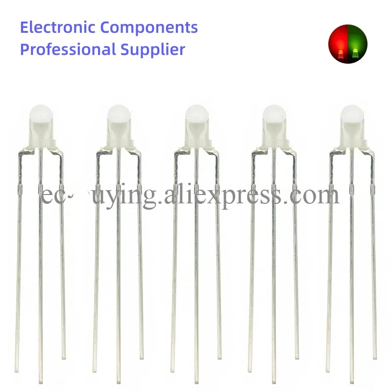 10pcs F3 3mm Diffused Two Color Common Anode/Cathode Round LED Red Warm White Blue Yellow Green Bi-Color Diode Light Emitting