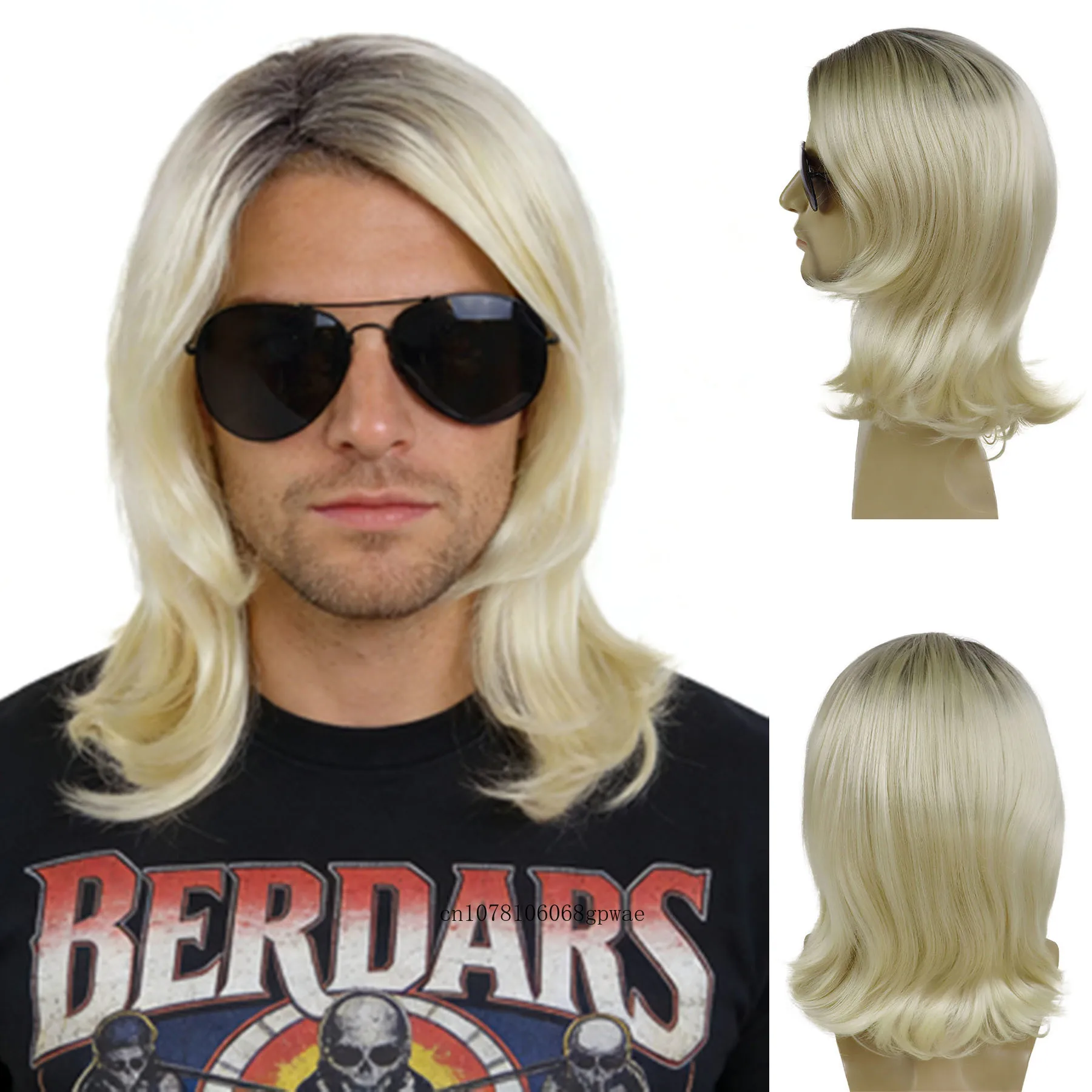 

Синтетические кудрявые светлые парики средней длины для мужчин, 18 дюймов, длинный светлый парик в стиле рок-группы, для костюма на Хэллоуин, для образов 70-х и 80-х годов, карнавальный парик