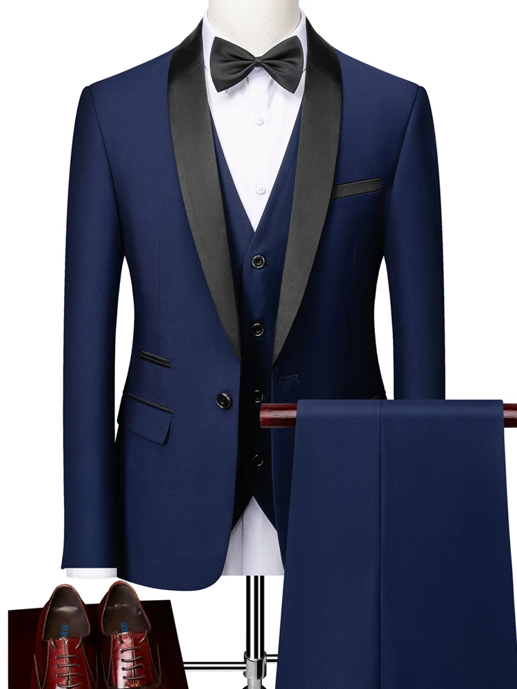 

Jacket + Vest + Pants / Brand Boutique Fashion Solid Color Color Matching Mens Formal Business Suit 3Pce Set Groom Wedding Dress