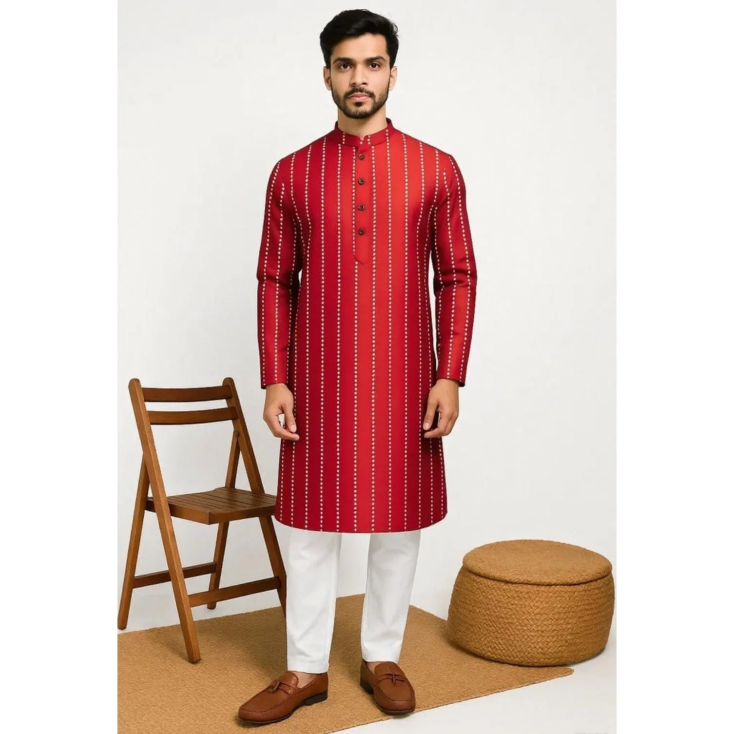 طوق كورتا فارده المطبوع الرقمي ذو الياقة الماندرين العادي طويل مناسب لجميع المناسبات مثل زفاف هاري رايا زفاف الشرق الأوسط #3