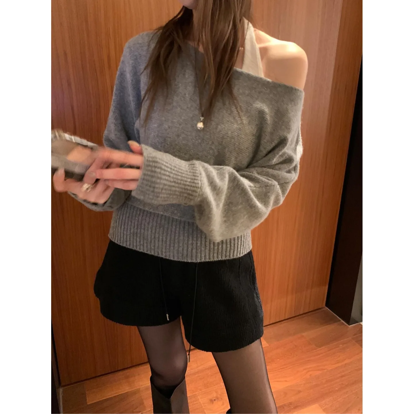 

Faionable oulder-baring One-oulder Knitwear Women's Ele Personali Top Trendy Campus Street Sle Spring Autumn Wi...