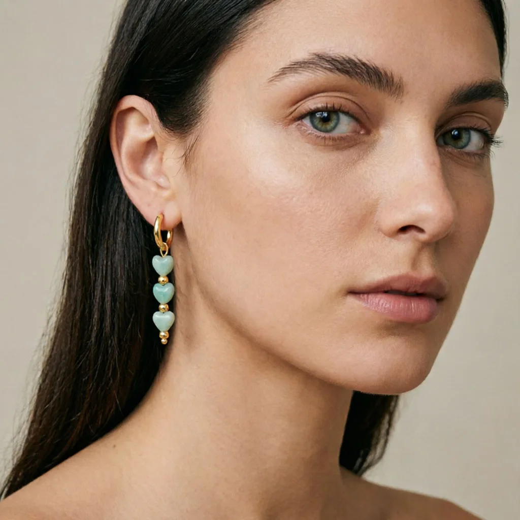 316L Edelstahl Creolen für Damen 2026 Natürlicher Jaspis Herz Mond Stern Anhänger Ohrringe Böhmischer Schmuck – Detail 13