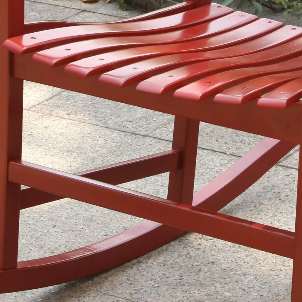 Solid Wood 2-Pieces Porch Rocking Chair, Red