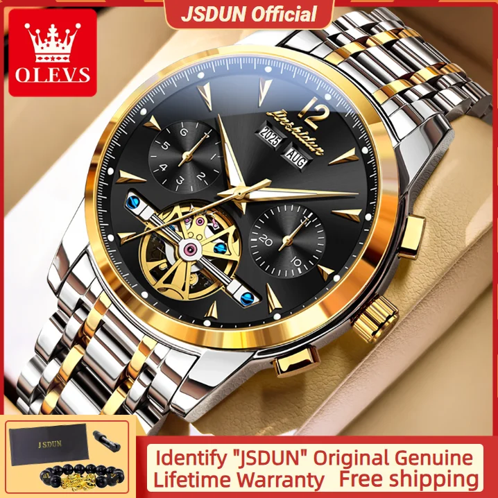 

JSDUN 8738 мужские часы, оригинальные роскошные многофункциональные часы со скелетом и полым циферблатом, водонепроницаемые светящиеся мужские часы