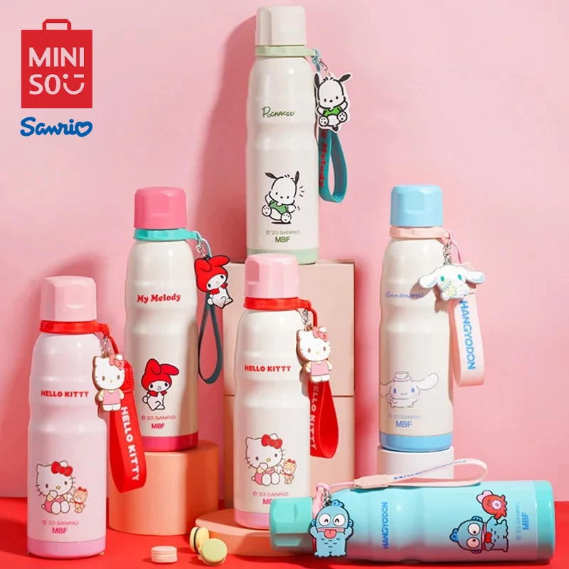 MINISO Sanurgente-Tasse thermos haute capacité pour enfants et étudiants, jolie tasse portable, paille, tasse thermos à boire directe, Hello Kitty, 600ml