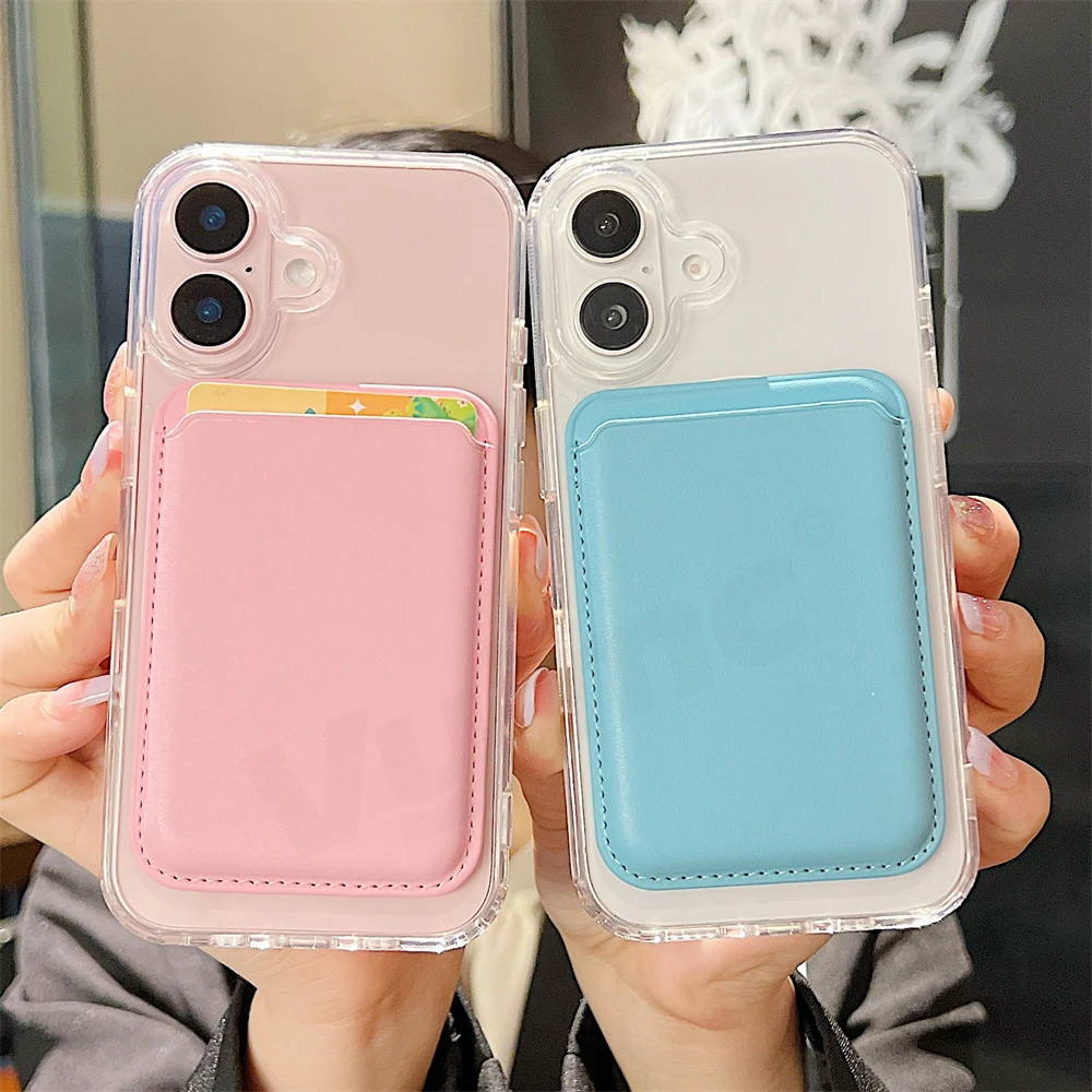 Funda transparente con ranura para tarjetas de cuero magnético para iPhone 16 15 13 12 11 14 Pro Max Plus para funda de teléfono Magsafe a prueba de golpes