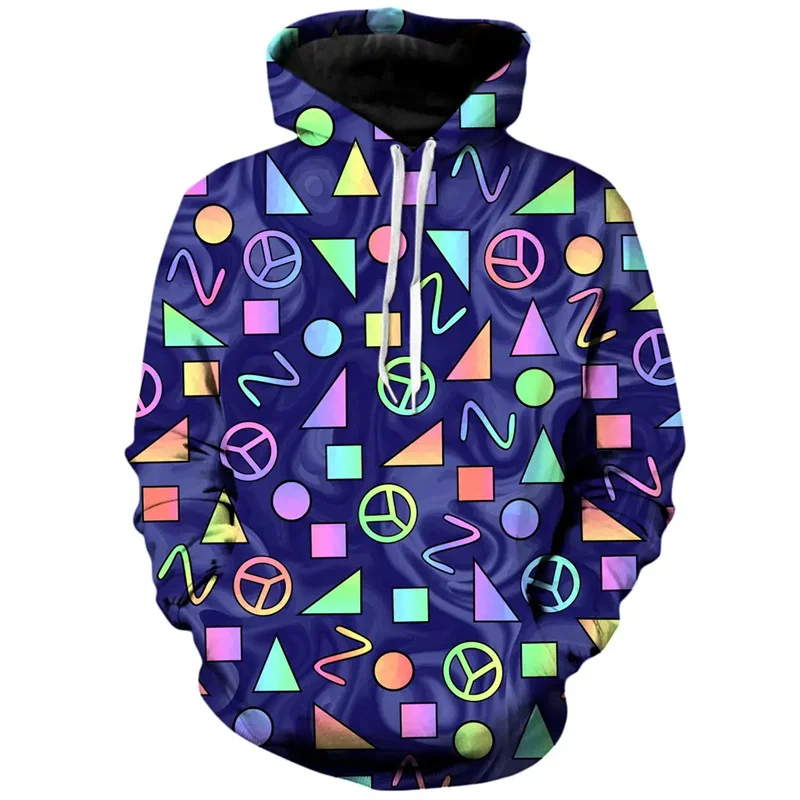 Geometric 3D Printed Hoodie For Men Colorful Y2k Graphic Sweatshirt Street Personality Kids Pullovers Loose Long Sleeve Tops