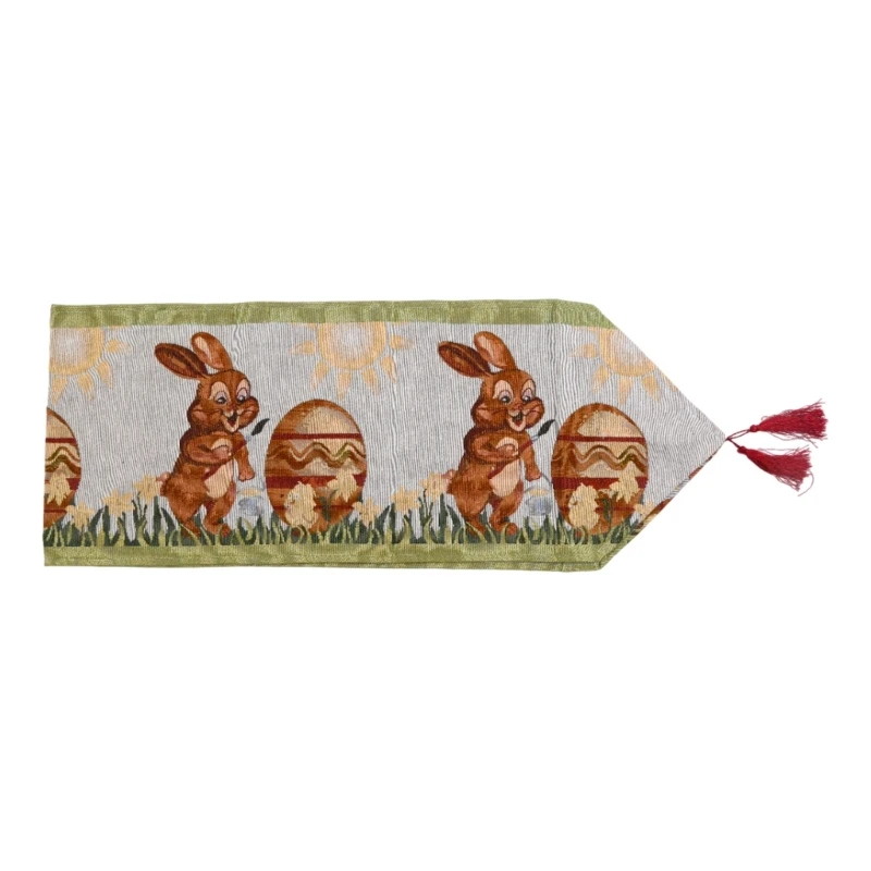 Happy Easter Table Runner 14 71 Inch Rabbit Bunny Egg Easter Tablecloth for Spring Party Kitchen Dining Decor A0KC