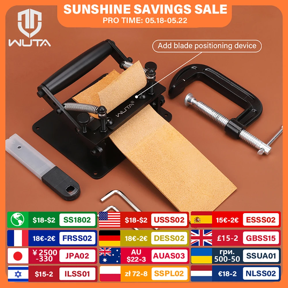 

WUTA Manual Leather Skiving Machine Strip Belt Thinning Skiver Splitter Cowhide Leather Peeling Machine DIY Strap Cutting Tools