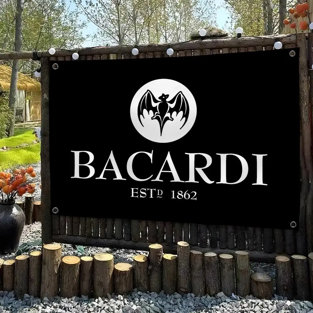 B-Bacardi logo Wine beer Flags Custom Wall Hanging Background Art Banner for Bedroom Home Living Room Outdoor Decor