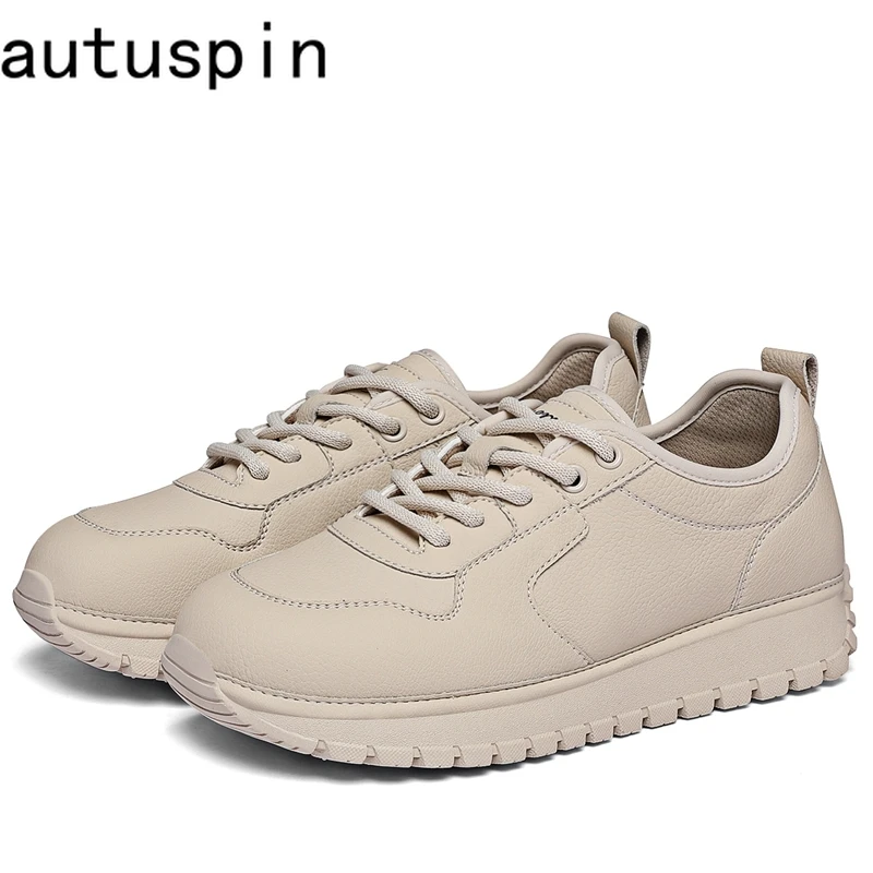 AUTUSPIN 2025, lo más nuevo de primavera, zapatos de mujer a la moda, zapatos planos casuales de cuero de microfibra con fondo suave, calzado para caminar diario para mujer