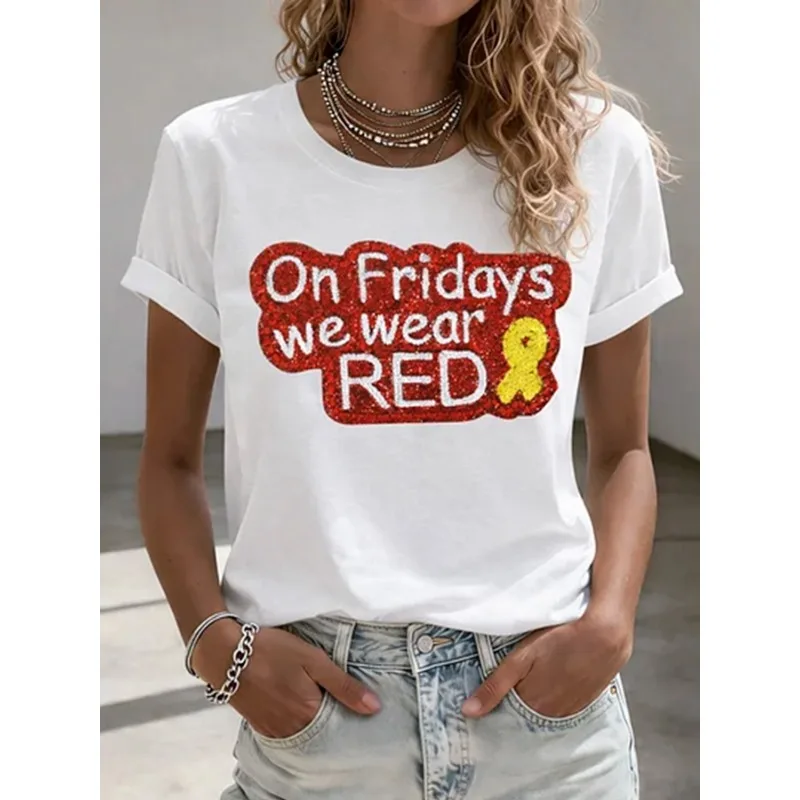 

Женские футболки с принтом Red Friday, летние топы с короткими рукавами, повседневные футболки