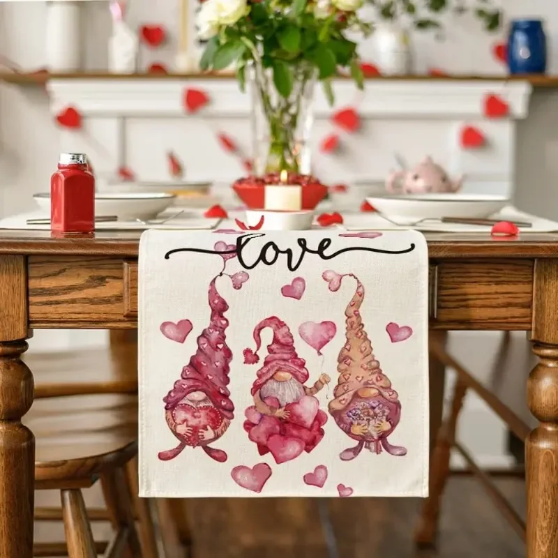 

Custom Table Runner Happy Valentine's Day Home Decoration Imitation Linen Love Truck Printed