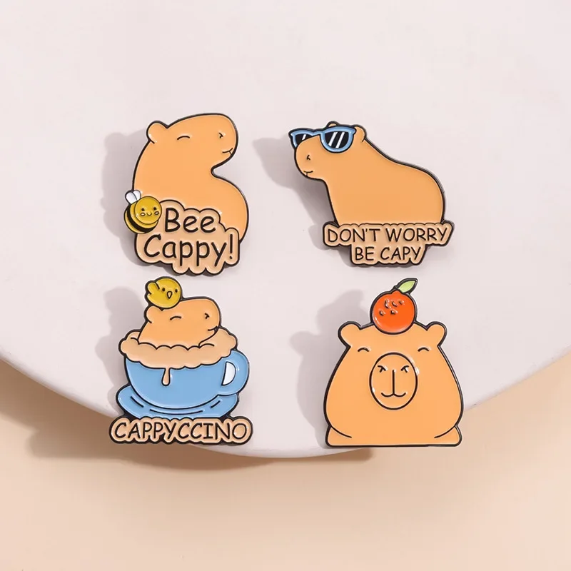 Cartoon Capybara Animal Enamel Pin Don\'t Worry Be Cappy Cute Brooch Lapel Pin Accessories Clothes Collar Badge Backpack Jewelry