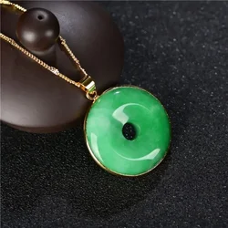 Carved Natural Green Jade Doughnut Pendant Chinese Love Necklace Charm Jadeite Jewellery Fashion Lucky Man Woman Amulet Gifts
