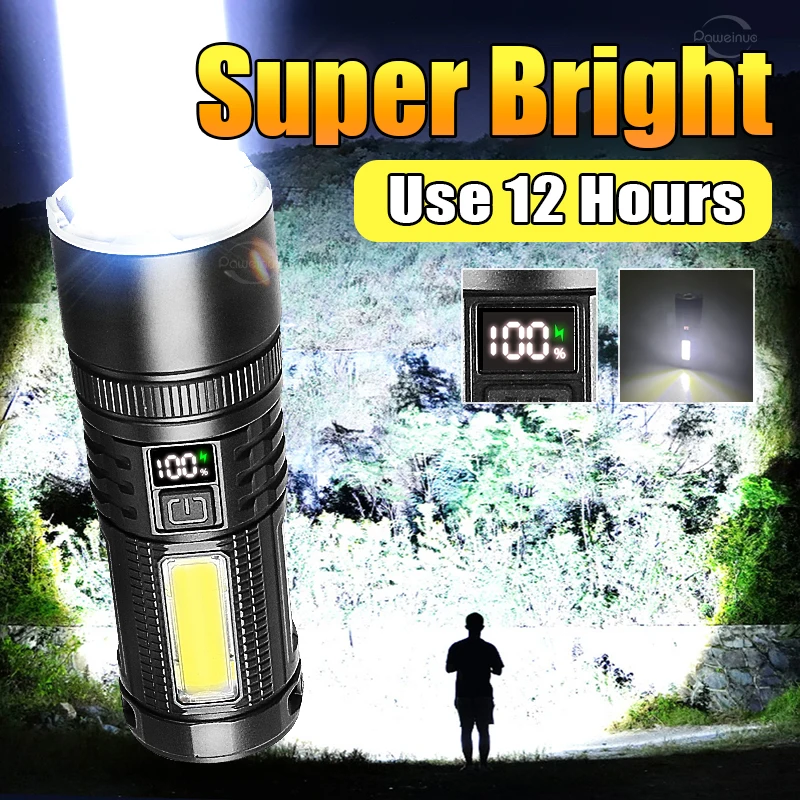 High Power Led Flashlight COB Side Light Type-c Rechargeable Led Lantern Ultra Powerful LED Hand Torch For Outdoor