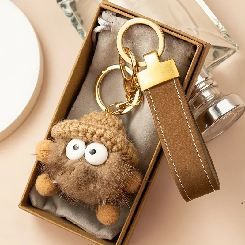 Leather elf keychain pendant cute cartoon car key chain bag pendant