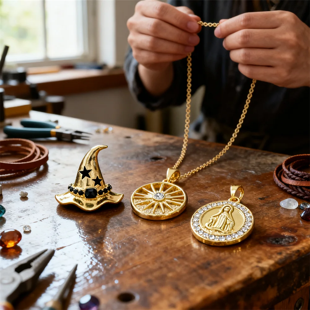 

1Pcs Pendants Brass Cubic Zirconia Heart Geometric Wheel Circular Charms DIY Jewelry Necklace Bracelet Accessories for Women Men