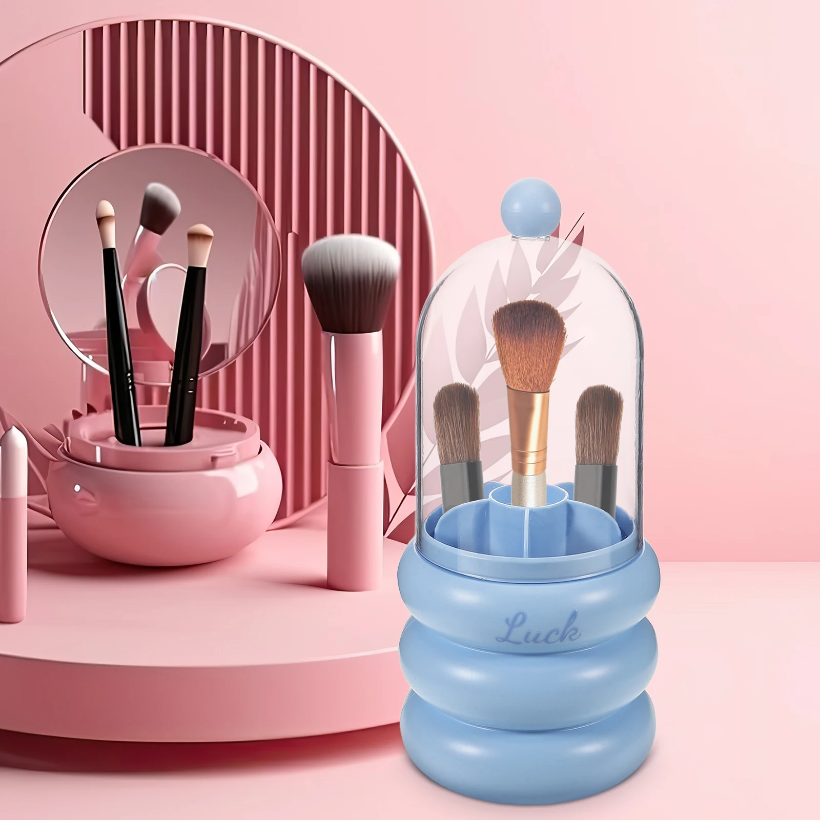 

Makeup Brush Storage Box ganizer Lid Rotating Compartment for Brushes Bathroom Vanity Case Holder Large Capacity Plastic