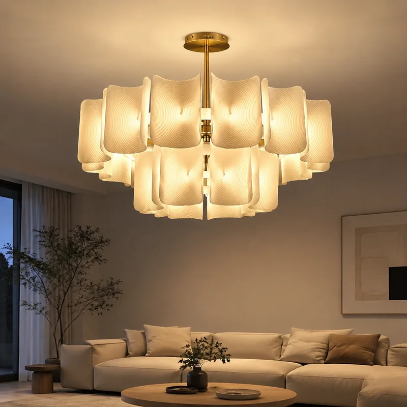 Modern Glass Sculptural Nordic Living Room Dining Table Minimalist Designer Interior Home Decor Wavy Textured Panel Chandelier