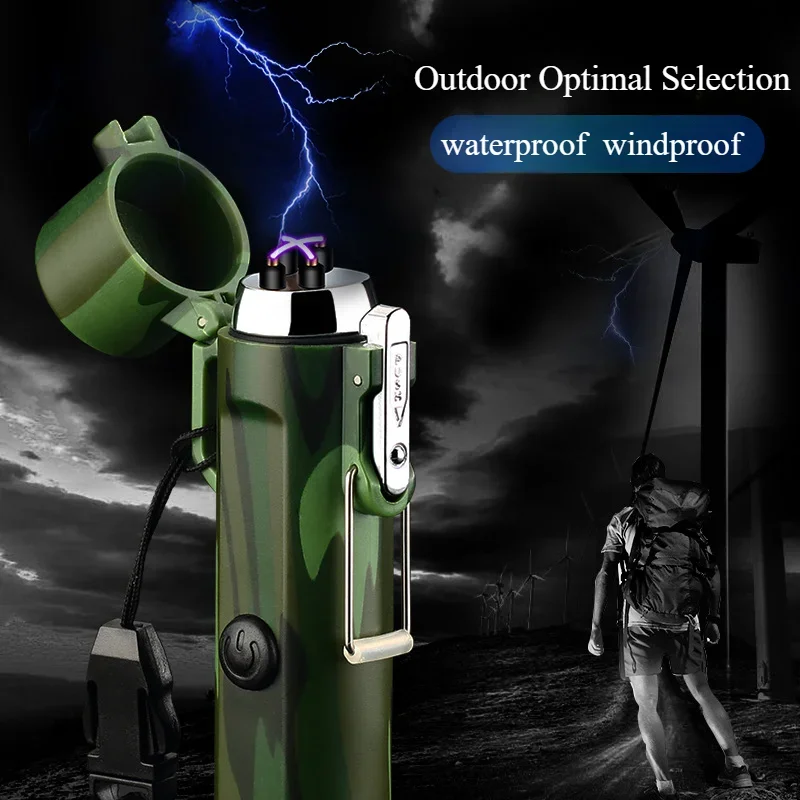 USB Rechargeable Electric Arc Lighter Outdoor Windproof Cigarette Lighter Flashlight Waterproof Compass Flameless Lighters Gifts