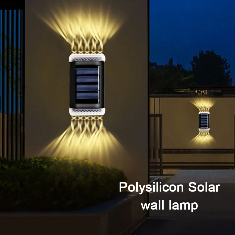 

2/1 Pcs LED Solar Powered Wall Lamp Outdoor Solar Wall Light Waterproof Garden Courtyard Decor Upper Lower Glowing Fence Lights